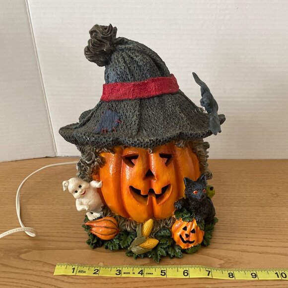 Vtg Pacific Rim Halloween Pumpkin Light-Up Ceramic Figure Black Cat Ghost Bat - Picture 12 of 12